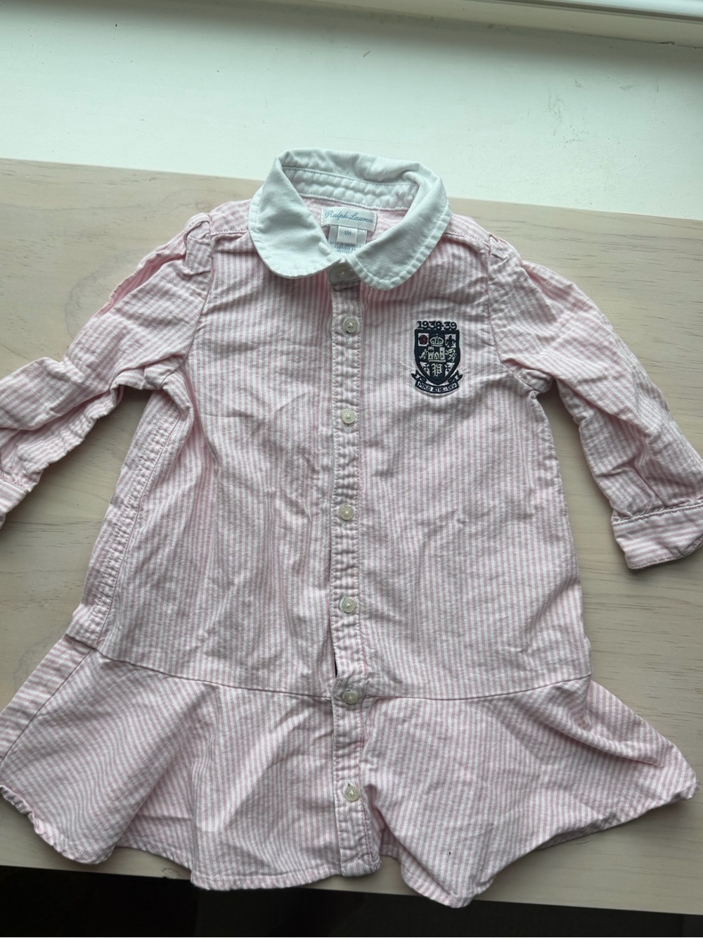 Ralph Lauren Pink Striped Button-Down Dress with Crest